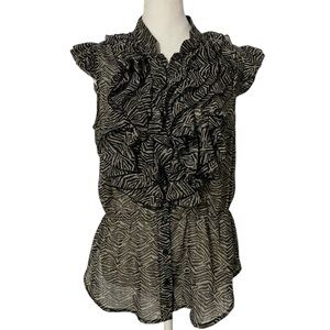 Miley Cyrus & Max Azria Y2K Zebra Print Ruffle Button Down Blouse Top